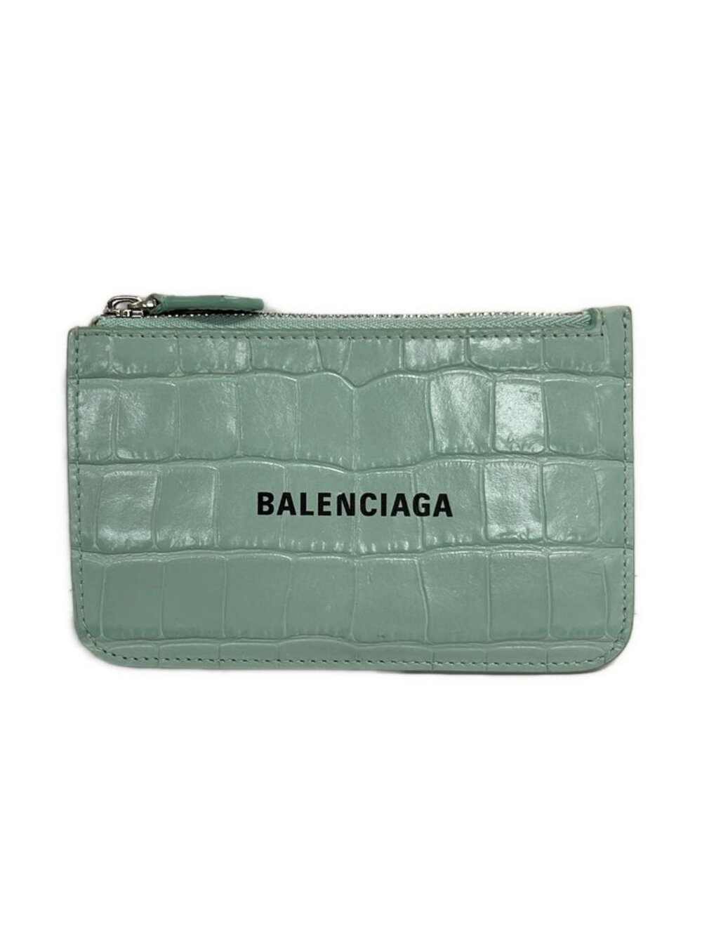★SOLD★ Balenciaga Coin Case Light Blue Embossed Card Leather - Picture 1 of 7